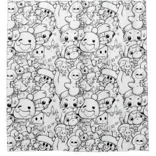 Cortina De Ducha Personajes adorables de Kawaii Doodle (1)