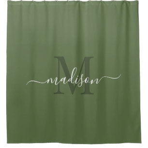 Cortina De Ducha Personalizable inicial y nombre con Loden Green