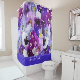 Cortina De Ducha Personalización de Flores de Pansy Florales Blanca
