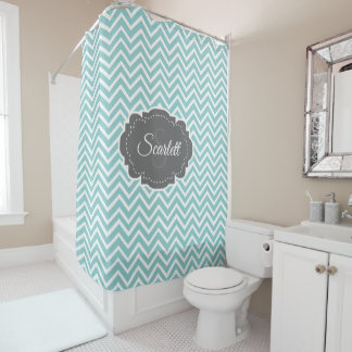 Cortina de ducha personalizada Chevron verde azula