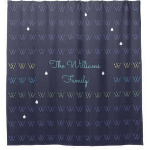 cortina de ducha personalizada con apellido azul