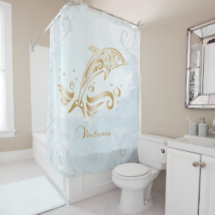 Cortina de ducha personalizada Gold Dolphin