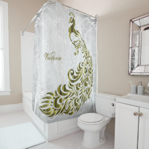 Cortina de ducha personalizada Gold Peacock
