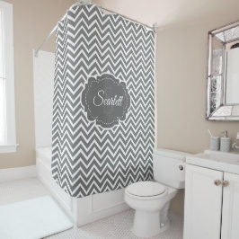 Cortina de ducha personalizada Gray Chevron