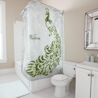 Cortina de ducha personalizada Green Peacock