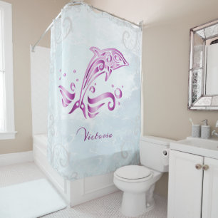 Cortina de ducha personalizada para delfín magenta