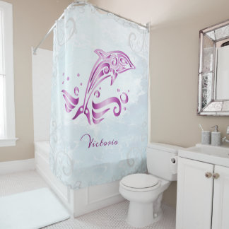 Cortina de ducha personalizada para delfín magenta