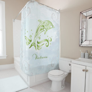 Cortina de ducha personalizada para delfín verde