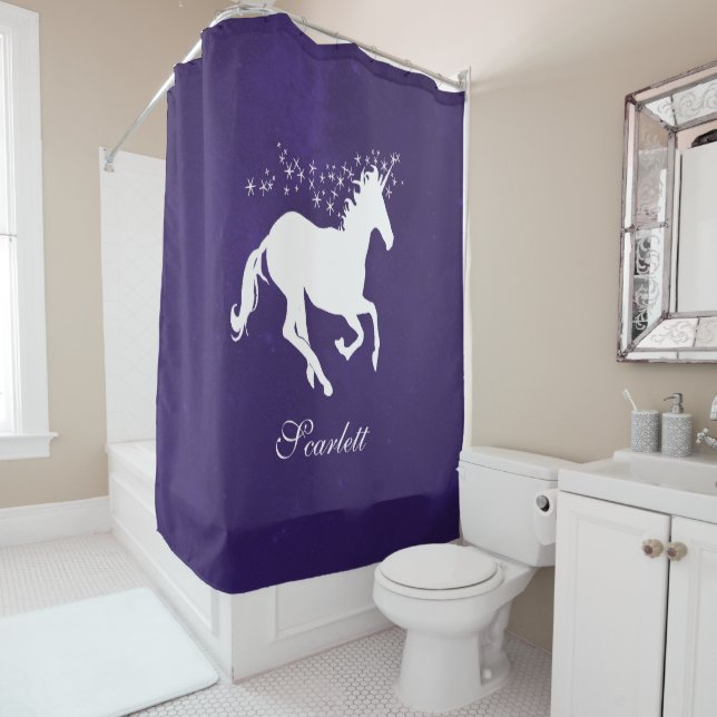Cortina de ducha personalizada Purple Unicorn (In situ)