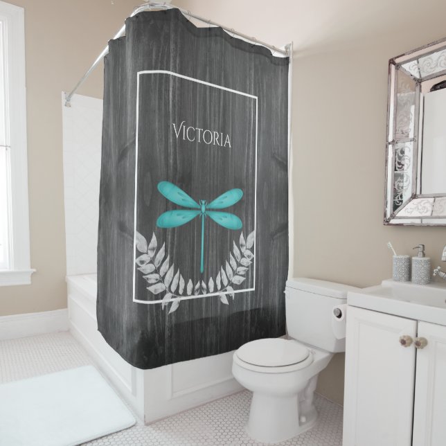 Cortina de ducha personalizada Rustic Dragonfly ve (In situ)