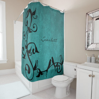 Cortina de ducha personalizada verde azulada Loveb