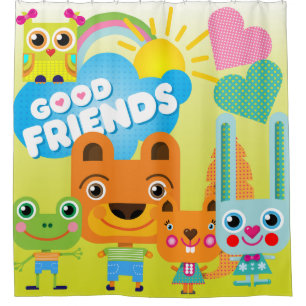 Cortina De Ducha Personalizado Animales Buenos amigos osos Rana de