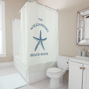 Cortina De Ducha Personalizado Blue Coastal Starfish Beach House
