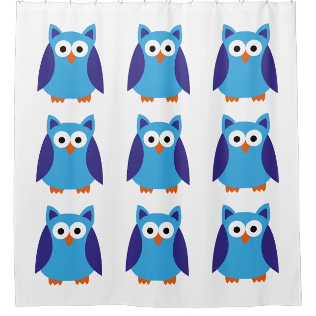 Cortina De Ducha Personalizado de búho azul (Anverso)