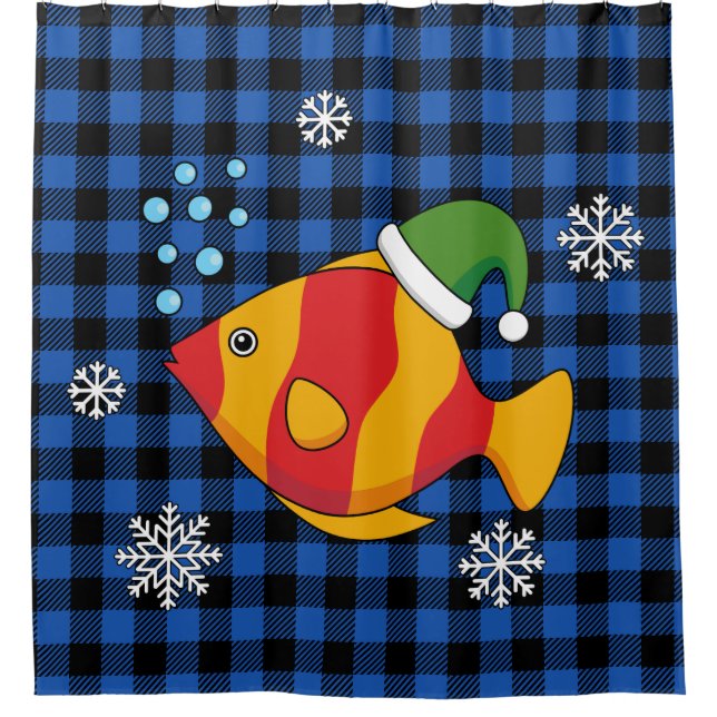 Cortina De Ducha Personalizado de peces tropicales de Navidad en pa (Anverso)