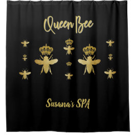 Cortina De Ducha Personalizado Estética QUEEN BEE SPA Oro y Negro M