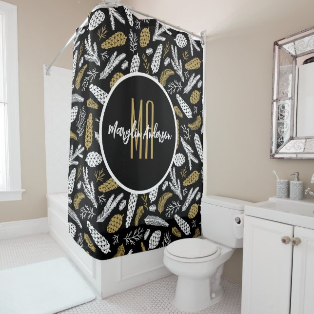 Cortina De Ducha PERSONALIZADO FLORAL navidad MONOGRAM (In situ)