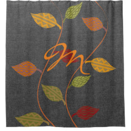 Cortina De Ducha Personalizado Monograma de ramas de hoja en negrit
