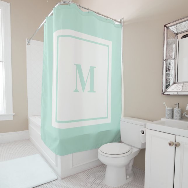 Cortina De Ducha Personalizado Monograma Mint Green inicial (In situ)