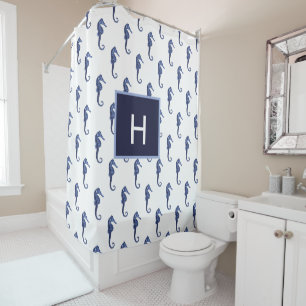 Cortina De Ducha Personalizado Nautical Seahorse Nave Blue Ocean Be