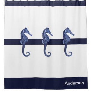 Cortina De Ducha Personalizado Nautical Seahorse Nave Blue Ocean Be