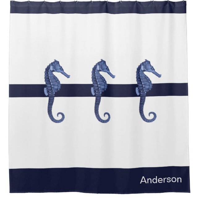 Cortina De Ducha Personalizado Nautical Seahorse Nave Blue Ocean Be (Anverso)