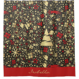 Cortina De Ducha Personalizado Santa Hat Snowflakes Stars Christmas