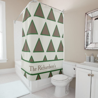 Cortina De Ducha Personalizado Verde Salvia Beige Triángulo Moderno