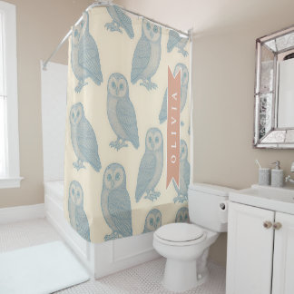Cortina De Ducha Personalizado Vintage Blue Owl Woodland Cottagecor