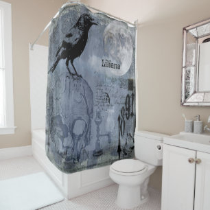 Cortina De Ducha Personalizar Vintage Halloween Skull and Crow