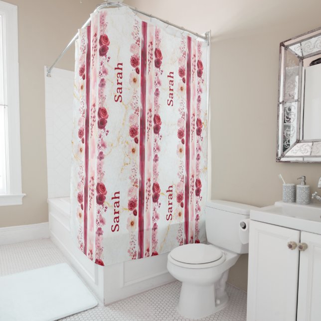 Cortina De Ducha Personalized Floral Shower Curtain with Name (In situ)