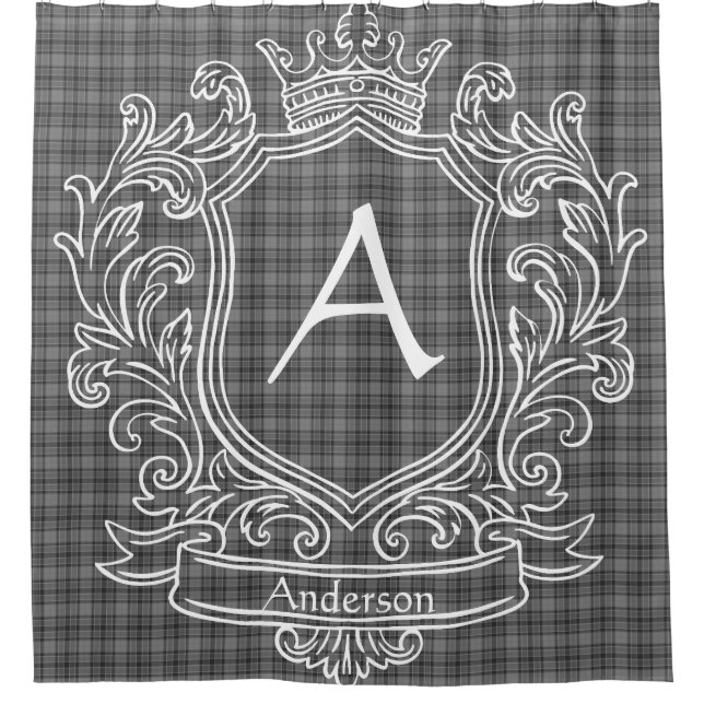 Cortina De Ducha Personalized Gray Tartan Plaid Shower Curtain (Anverso)