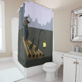 Cortina De Ducha Pesca con cormoranes