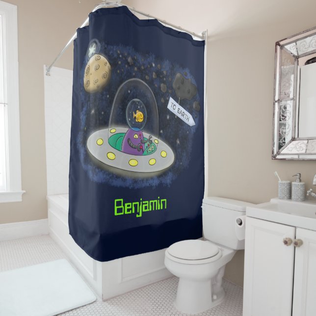 Cortina De Ducha Pescado alegre lindo del ilustracion del personali (In situ)