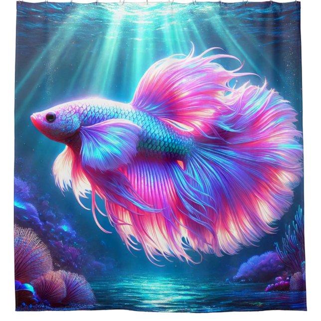 Cortina De Ducha Pescado Betta rosa (Anverso)