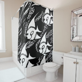 Cortina De Ducha Pescado blanco y negro