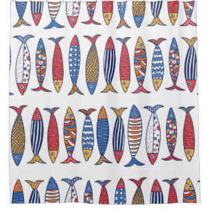Cortina De Ducha Pescado lindo. Niños de fondo. Patrón sin foco.