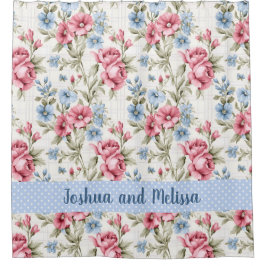 Cortina De Ducha Petunias rosadas y mareas azules con cielo - punto