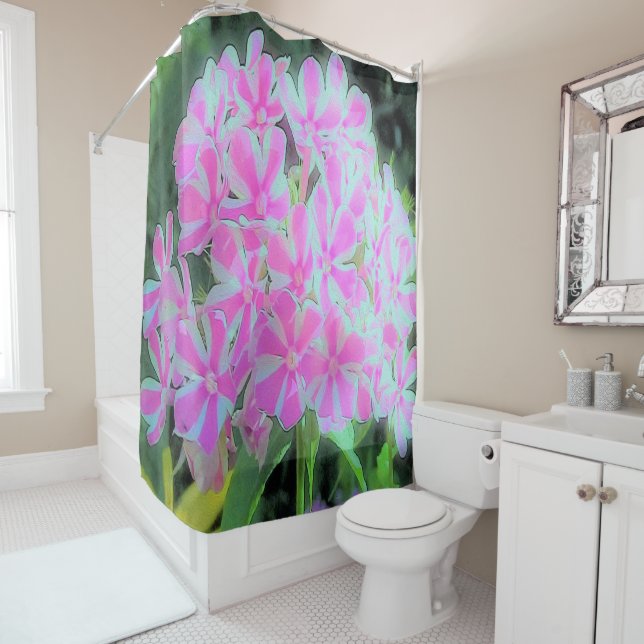 Cortina De Ducha Phlox Jardín de menta blanca y rosa caliente (In situ)