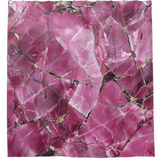 Cortina De Ducha Piedra Ágata Rosa Magenta Moderna Dorada Fracturad