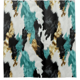 Cortina De Ducha Piel de vaca blanco negro de oro verde turquesa