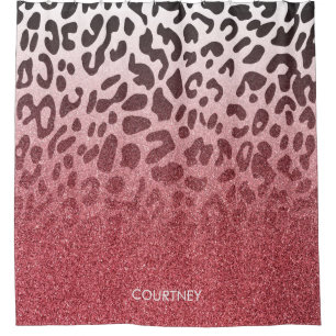 Cortina De Ducha Piel rosada del leopardo del purpurina