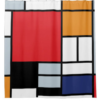 Cortina De Ducha Piet Mondrian - Composición con gran plano rojo