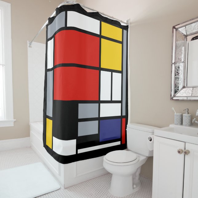 Cortina De Ducha Piet Mondrian, gran composición con plano rojo (In situ)