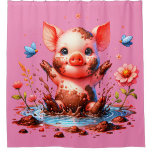 Cortina De Ducha "Piggy de charco de lodo"