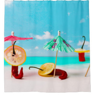 Cortina De Ducha Pimientos De Chili En La Playa