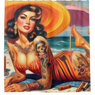 Cortina De Ducha Pin de verano tatuado