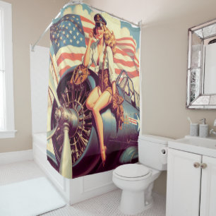 Cortina De Ducha Pin-up de avión vintage