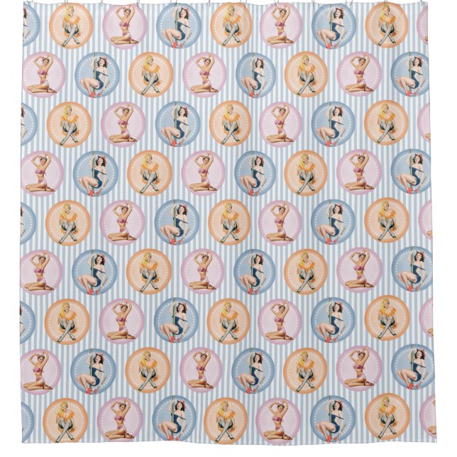 Cortina De Ducha Pin Up Ladies - Modelos Retro Pinups (Anverso)