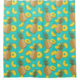 Cortina De Ducha Piña En Color Turquesa